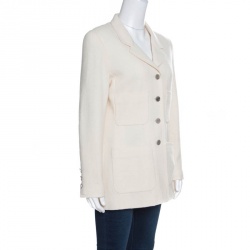 Pre Owned Chanel Vintage Cream Textured Wool Jacket S