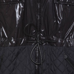 Pre Owned Chanel Black Quilted Paneled Tie Detail Zip Front Jacket M
