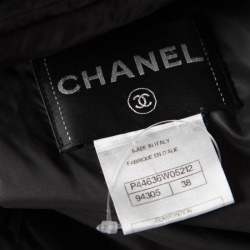 Pre Owned Chanel Black Quilted Paneled Tie Detail Zip Front Jacket M