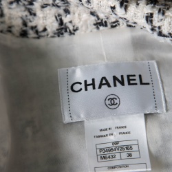 Pre Owned Chanel Grey and White Textured Lace Trim Jacket and Skirt Set M