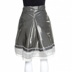 Chanel Grey and White Lace Trim Pleated Organza Skirt XL