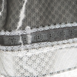 Pre Owned Chanel Grey and White Lace Trim Pleated Organza Skirt XL