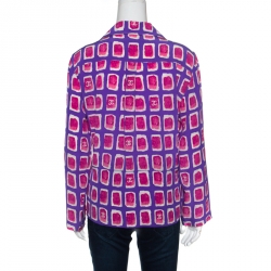 Chanel Purple and Pink Watercolor Motif Printed Silk Zip Front Blouse M
