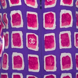 Chanel Purple and Pink Watercolor Motif Printed Silk Zip Front Blouse M