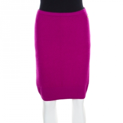 Pre Owned Chanel Fuschia Pink Textured Cashmere Knit Pencil Skirt M