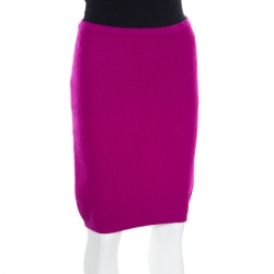 Pre Owned Chanel Fuschia Pink Textured Cashmere Knit Pencil Skirt M