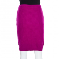 Pre Owned Chanel Fuschia Pink Textured Cashmere Knit Pencil Skirt M