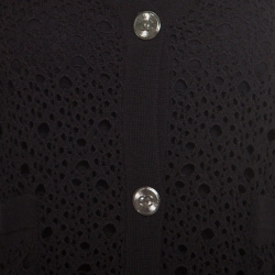 Pre Owned Chanel Black Perforated Knit Button Front Four Pocket Cardigan L