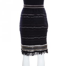 Chanel Black Wool and Mohair Embellished Fringe Bottom Pencil Skirt M