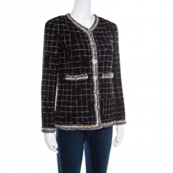 Pre Owned Chanel Black Checkered Metallic Tweed Boucle Jacket S