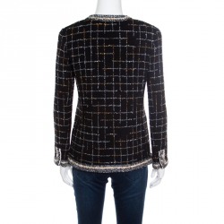 Pre Owned Chanel Black Checkered Metallic Tweed Boucle Jacket S