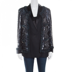 Chanel Sequin Embellished Double Layer Tuxedo Jacket L