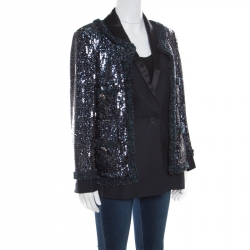 Chanel Sequin Embellished Double Layer Tuxedo Jacket L