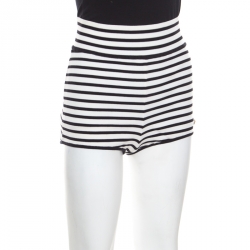 Pre Owned Chanel Monochrome Striped Cotton High Waist Hot Pants M