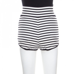 Pre Owned Chanel Monochrome Striped Cotton High Waist Hot Pants M