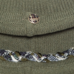 Pre Owned Chanel Olive Green Cashmere Contrast Trim Detail Hooded Poncho M