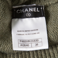 Pre Owned Chanel Olive Green Cashmere Contrast Trim Detail Hooded Poncho M