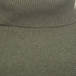 Pre Owned Chanel Olive Green Cashmere Contrast Trim Detail Hooded Poncho M