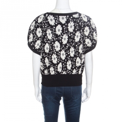 Pre Owned توب شانل تريكو جاكار مونوكرومي حواف مضلعة أكمام قصيرة M