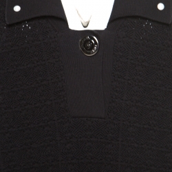 Chanel Black Textured Knit Faux Pearl Studded Short Sleeve Dress M