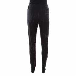 Pre Owned Chanel Black Paint Splatter Printed Wool Pants M