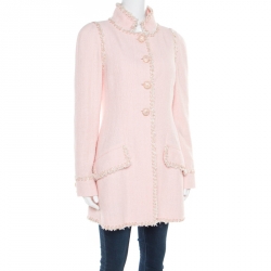 Pre Owned معطف طويل شانيل قطن تويد لوريكس متداخل أزرار أمامية وردي فاتح M