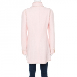 Pre Owned معطف طويل شانيل قطن تويد لوريكس متداخل أزرار أمامية وردي فاتح M