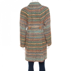 Chanel Multicolor Silk Blend Tweed Double Breasted Long Coat M