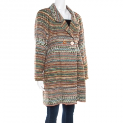 Chanel Multicolor Silk Blend Tweed Double Breasted Long Coat M