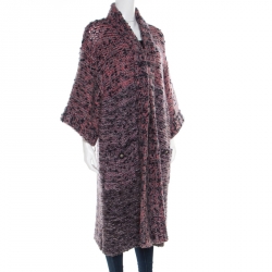 Pre Owned Chanel Marled Pink Mohair and Wool blend Chunky Knit Cardigan M