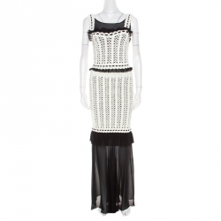 Chanel Monochrome Knit Crochet Blazer Top and Maxi Skirt Set S