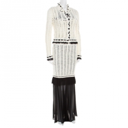 Chanel Monochrome Knit Crochet Blazer Top and Maxi Skirt Set S