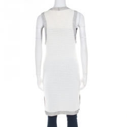Pre Owned Chanel White Contrast Mesh Trim Sleeveless Long Cardigan S