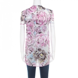 Chanel Multicolor Floral Printed Cotton Neck Tie Detail Open Front Blouse S