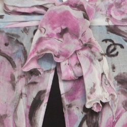 Chanel Multicolor Floral Printed Cotton Neck Tie Detail Open Front Blouse S