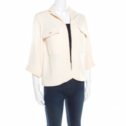 Chanel Cream Textured Wool Open Front Jacket S