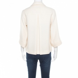 Chanel Cream Textured Wool Open Front Jacket S
