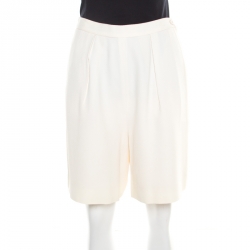 Pre Owned Chanel Cream Textured High Waist Shorts M