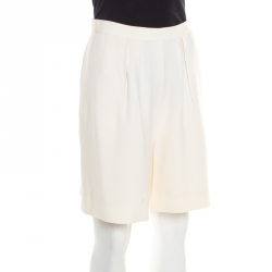 Pre Owned Chanel Cream Textured High Waist Shorts M