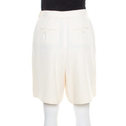 Pre Owned Chanel Cream Textured High Waist Shorts M