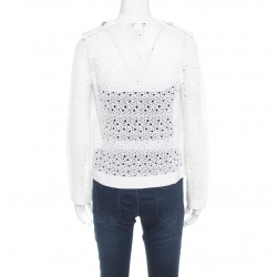 Chanel Off White Perforated Crochet Knit Button Front Cardigan S