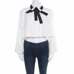 CHANEL T 42 blouse in off-white lace and its cotton caraco