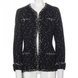 Chanel Black Printed Tweed Button Front Jacket M