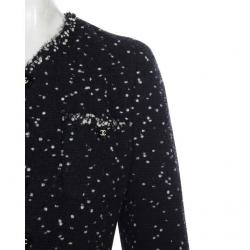 Chanel Black Printed Tweed Button Front Jacket M