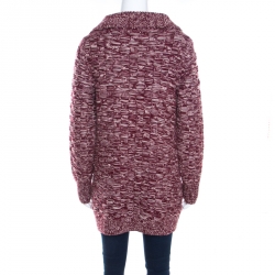 Chanel Wine Red Textured Knit Cashmere Button Front Long Cardigan M