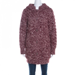Chanel Wine Red Textured Knit Cashmere Button Front Long Cardigan M