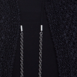 Pre Owned Chanel Black Open Weave Silver Tone Chain Detail Cropped Cardigan M