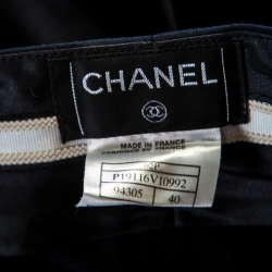 Pre Owned Chanel Navy Blue Cotton High Waist Tailored Wide Leg Trousers M