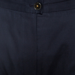 Pre Owned Chanel Navy Blue Cotton High Waist Tailored Wide Leg Trousers M