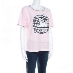 مملوكة مسبقًا تي شيرت شانيل تيري وردي فاتح رقبة مستديرة M